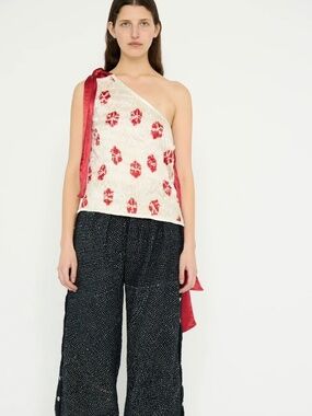 Tigra Tigra Heavy Khadi Kantha Snap Pant in Black with Cream